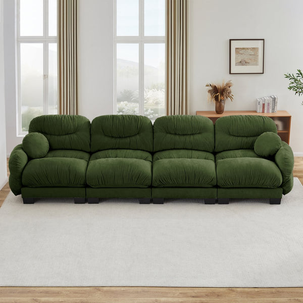 English Elm Pleated Chenille Modular Sofa with Ergonomic Foam Cushions and Sculptural Curved Armrests Green W5656S00052
