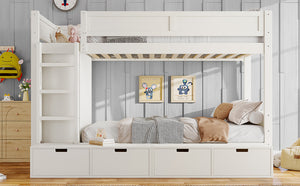 English Elm Twin Triple Bunk Bed Metal L-shaped Frame Sleeps Three Kids White Finish Ivory W1580S00643