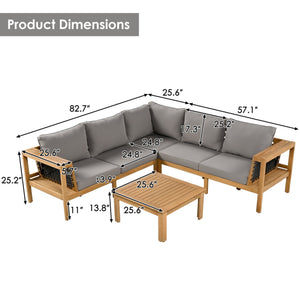 English Elm <old Old Sku Acacia Wood L-shaped Patio Sectional with Woven Rope Armrests Resort Cushioned Set Gray,Natural N704F201249E