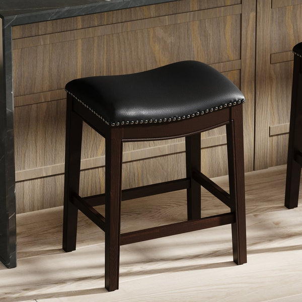 English Elm 26in. Counter Height Hardwood Barstool Nailhead Faux Leather Seat Kitchen Dining Black B2751P436418