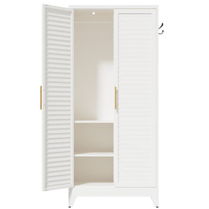 English Elm White Steel Freestanding Wardrobe Cabinet with Rod and Shelves for Dorm or Apartment T2398P480394