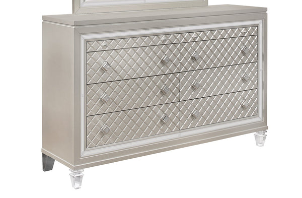 English Elm CROSS Glam Champagne Dresser with Jewel Hardware, Acrylic Legs, Mirror Accents & Felt Jewelry Drawers B201P227096