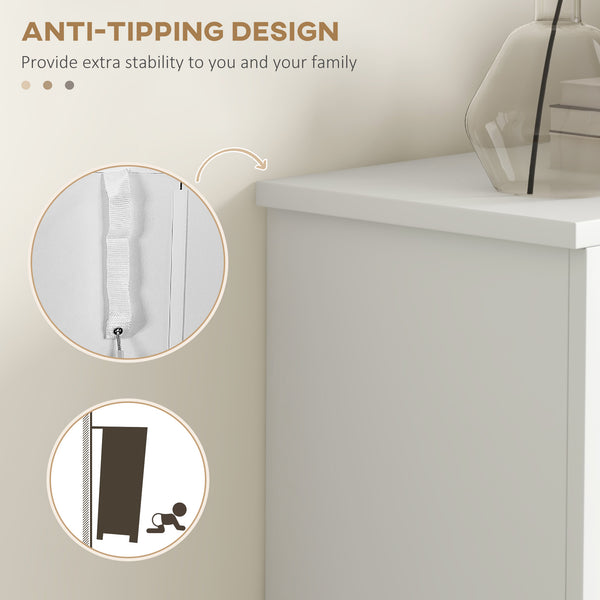 English Elm HOMCOM Narrow Shoe Storage Cabinet with Open Shelf & 2 Flip Drawers, Adjustable Shelves, White W2225P173976