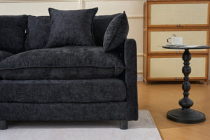 English Elm 108" L-shaped Chenille Cloud Sectional Deep Seat Sofa with Ottoman for Living Rooms Black W3244S00004
