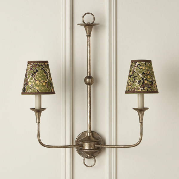 Marble Tapered Chandelier Shade - Artisanal Marbleized Paper with Grosgrain Ribbons for Elegant Decor