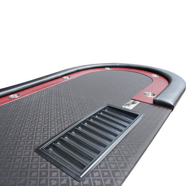 English Elm 96" Casino Style Poker Table with Speed Cloth Felt Racetrack and Steel Cup Holders Black W2748S00056