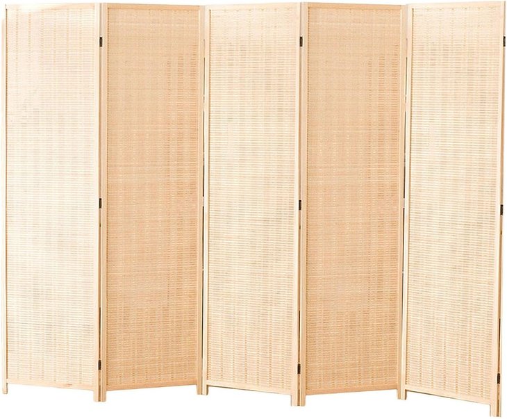 English Elm 5 Panel Room Divider Bamboo Privacy Screen - Natural Foldable 5-Panel W-Style Portable Partition for Home W3198P300354