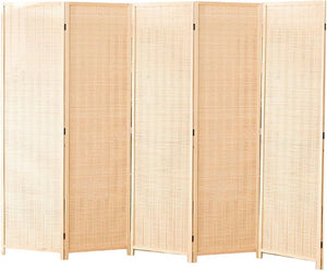English Elm 5 Panel Room Divider Bamboo Privacy Screen - Natural Foldable 5-Panel W-Style Portable Partition for Home W3198P300354