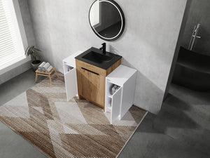 English Elm 48 Inch Freestanding Bathroom Vanity With Black Ceramic Sink & Soft-Close Storage Cabinets - Modern Elegance W999S00315