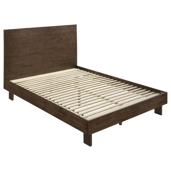 English Elm Hemlock Solid Wood Queen Platform Bed with Tall Headboard, Full Slat Support, Warm Brown Finish B062S01362