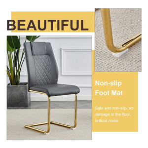 English Elm Table Set: Modern Minimalist Round Glass Dining Table With Elegant Dark Gray Pu Leather Chairs W1151S01716-GIGA