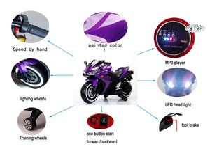 English Elm Electric 12v Kids Ride on Motorcycle with Led Wheels Bluetooth and Training Purple W1760P194223