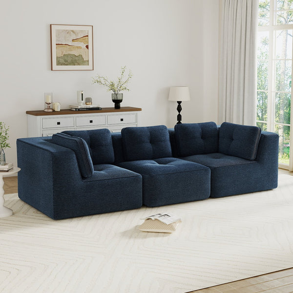 English Elm Modern Corduroy Sectional Sofa Tufted Modular Deep Seat Living Room Couch Blue W714S01801