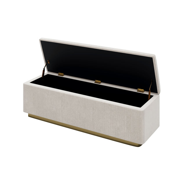 English Elm 59.1" Corduroy Storage Ottoman Bench 130L Vertical Stripe Design, Metal Base, 400LB Capacity, Light Grey N701P201414E