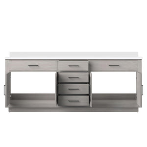 English Elm White Oak Double Bath Vanity 84" W With Durable White Quartz Top - Elegant & Functional Design B2731P257875-GIGA