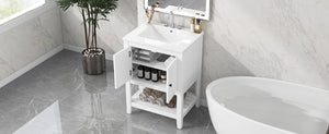 English Elm 24" Modern Sleek Bathroom Vanity with Ceramic Sink, Solid Wood Frame, Waterproof Finish and Open Shelf Storage White N725P246473K