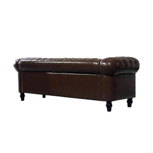 English Elm FX-P80P-PU3(SOFA) Elegant Button-Tufted 3-Seat PU Chesterfield Sofa with Removable Washable Cushions, Solid Wood Legs W576S00159