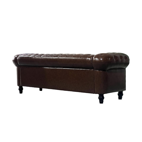 English Elm FX-P80P-PU3(SOFA) Elegant Button-Tufted 3-Seat PU Chesterfield Sofa with Removable Washable Cushions, Solid Wood Legs W576S00159