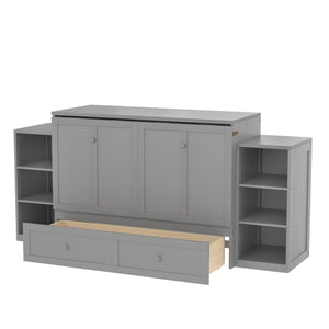 English Elm Full Size Murphy Bed With Stylish Light Gray Finish, Spacious Storage Drawers & Shelves For Versatile Spaces W1580S00252