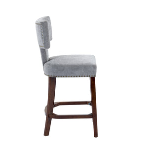 English Elm Mid Curved Backrest Bar Stools Set of 2 with Copper Nail Trim, High-Density Foam & Walnut Legs Gray W1143P296348