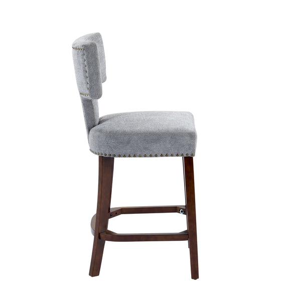 English Elm Mid Curved Backrest Bar Stools Set of 2 with Copper Nail Trim, High-Density Foam & Walnut Legs Gray W1143P296348