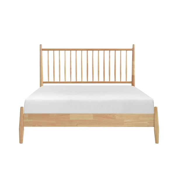 English Elm Mid-Century Queen Platform Bed with Vertical Slat Headboard, Low-Profile Wooden Frame, No Box Spring Needed Natural 60.25 L x 25 W x 6 H B011P211340