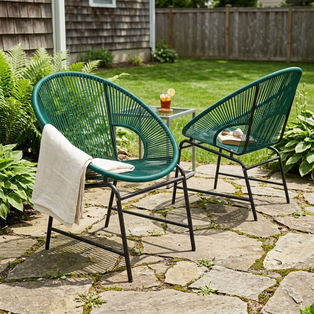 English Elm Nusa Outdoor Pe Rattan Patio Chairs with Iron Frame Airy Oval Weave Set of 2 Teal N775P422987T