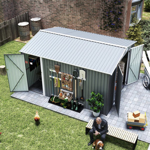 English Elm Campcraft Metal Storage Shed 10x14 Ft with Lockable Doors Vented Sloped Roof Backyard W1598S00035