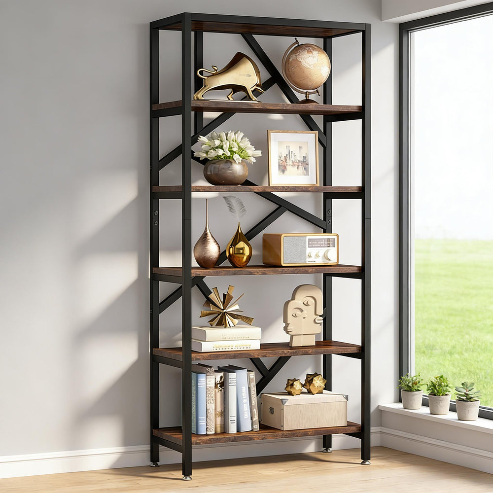 English Elm Display Cabinet Wall Mounted 5 Tier Glass Door Shelving for Collectibles Matte Black T3971P448682