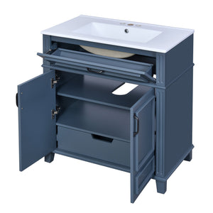 English Elm 30'' Retro Bathroom Vanity with Ceramic Sink, Solid Wood Frame, Soft-Close Doors & Ample Storage (Blue) N710P252113C