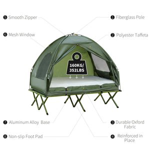 English Elm Outsunny 4-in-1 Elevated Two Person Camping Cot Tent with Air Mattress Outdoor W2225P217035