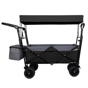 English Elm With Canopy and Steel Frame Collapsible Wagon All-terrain Heavy Duty Outdoor Cart Black W2932P326774