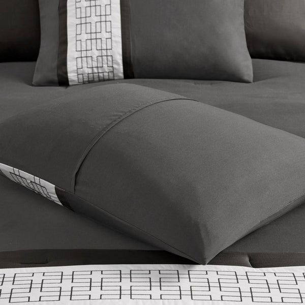 English Elm 8 Piece Embroidered Comforter Set In Dark Grey - Luxury Hotel Style Bedding For Elegant Bedrooms B035P266659