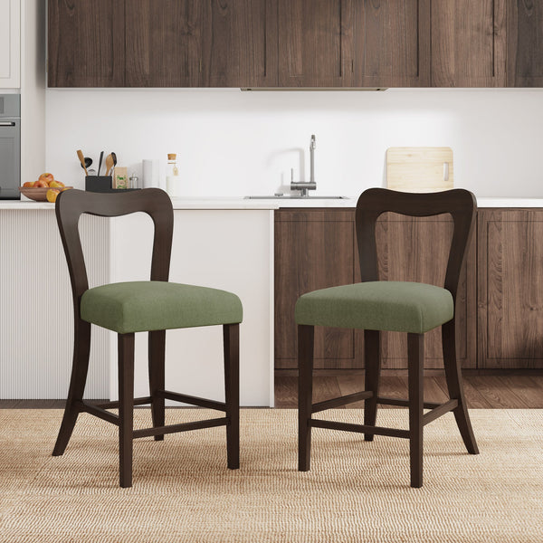 English Elm Christopher Knight Home® - Counter Stool with Curved Ergonomic Back, Solid Rubberwood Frame and Plush Upholstered Seat for Comfort Dark Brown,Green N771P254008L