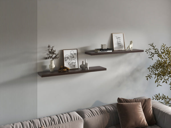 English Elm Shelves 1.5" H, 2 Shelves, Dark Walnut Finish - Modern Space-Saving Storage For Living Room Décor B097P395885-GIGA