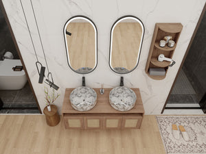 English Elm 48" Floating Bathroom Vanity Oak Finish Dual Ceramic Sinks Soft Close Plywood Cabinet W999S00506
