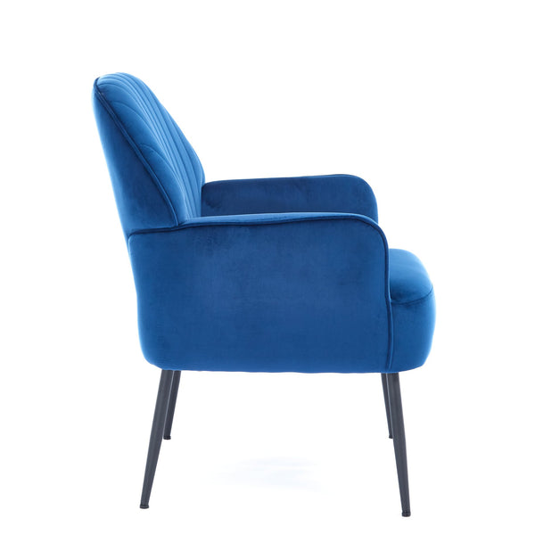 English Elm Velvet Barrel Accent Chair Tufted Shell Back with Metal Legs for Living Room Blue W5722P462510