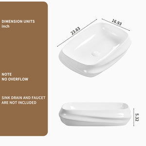 English Elm Modern Ribbed Ceramic Vessel Sink Gloss White Architectural Basin for Bathroom Vanity W3402P351186