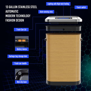 English Elm 50L Smart Sensor Trash Can with Silent Slow-Close Lid, 50L Stainless Steel Motion Bin for Kitchen W1550P154906