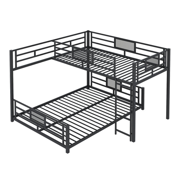 English Elm L-shaped Metal Twin over Full Bunk Bed with Durable Steel Frame, Space-Saving Design and Kid-Friendly Safety Features Black N709P196510B