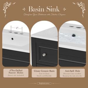 English Elm 36" Bathroom Vanity with Sink Combo, 36" Ceramic Undermount Basin, Solid Wood Frame, 4 Drawers, Waterproof Painted Finish Black N710P250654B