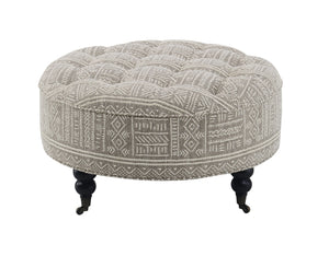English Elm Upendo Pattern Fabric Ottoman with Casters, Tufted Round Accent Seat, D30 Foam, Wooden Frame Elegance B2726P253208