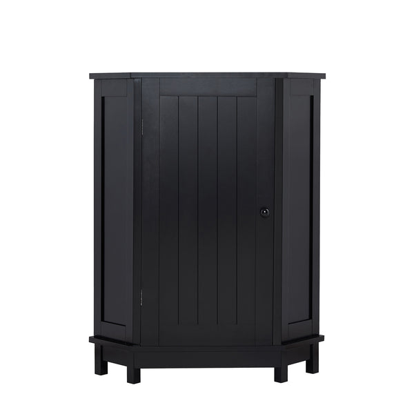 English Elm Black Triangle Corner Bathroom Cabinet with Adjustable Shelves, Modern MDF Storage for Towels & Supplies N725P333564B