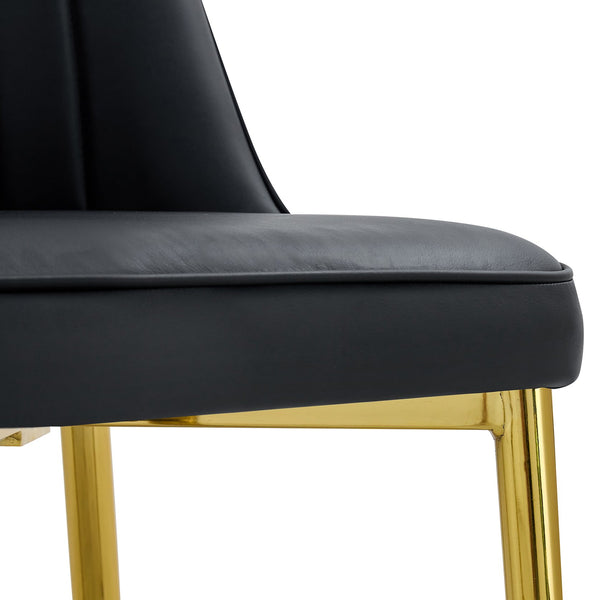 English Elm Table and Chair Set Marble Glass Top Gold Legs Black Pu Seats Modern Dining W1151S04650