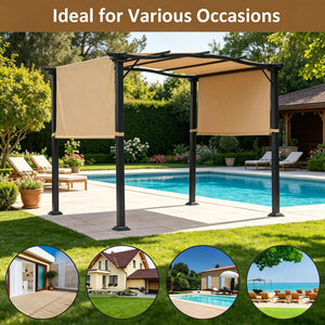 English Elm Backyard European Pergola with Retractable Uv Canopy and Powder Coated Steel Frame T3971S00232