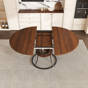 English Elm 43 Inch Foldable Mdf Dining Set with Pu Cushioned Solid Wood Chairs Space Saving Walnut W2700S00128