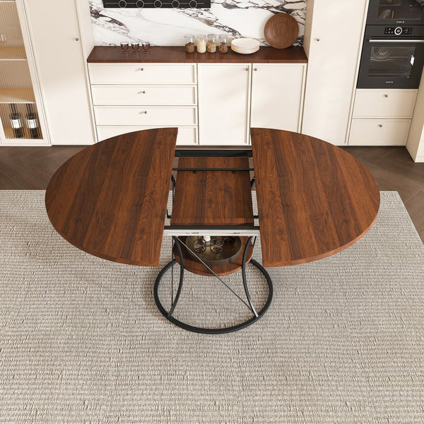 English Elm 43 Inch Foldable Mdf Dining Set with Pu Cushioned Solid Wood Chairs Space Saving Walnut W2700S00128
