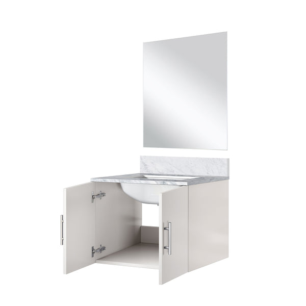 English Elm Glossy White Single Bath Vanity With Carrara Marble Top & Frameless Mirror - Perfect For Small Spaces! B2731S00746