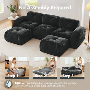 English Elm U-shaped Modular Velvet Sofa Tufted Cloud Seating for Living Room or Home Theater Black W714S01628