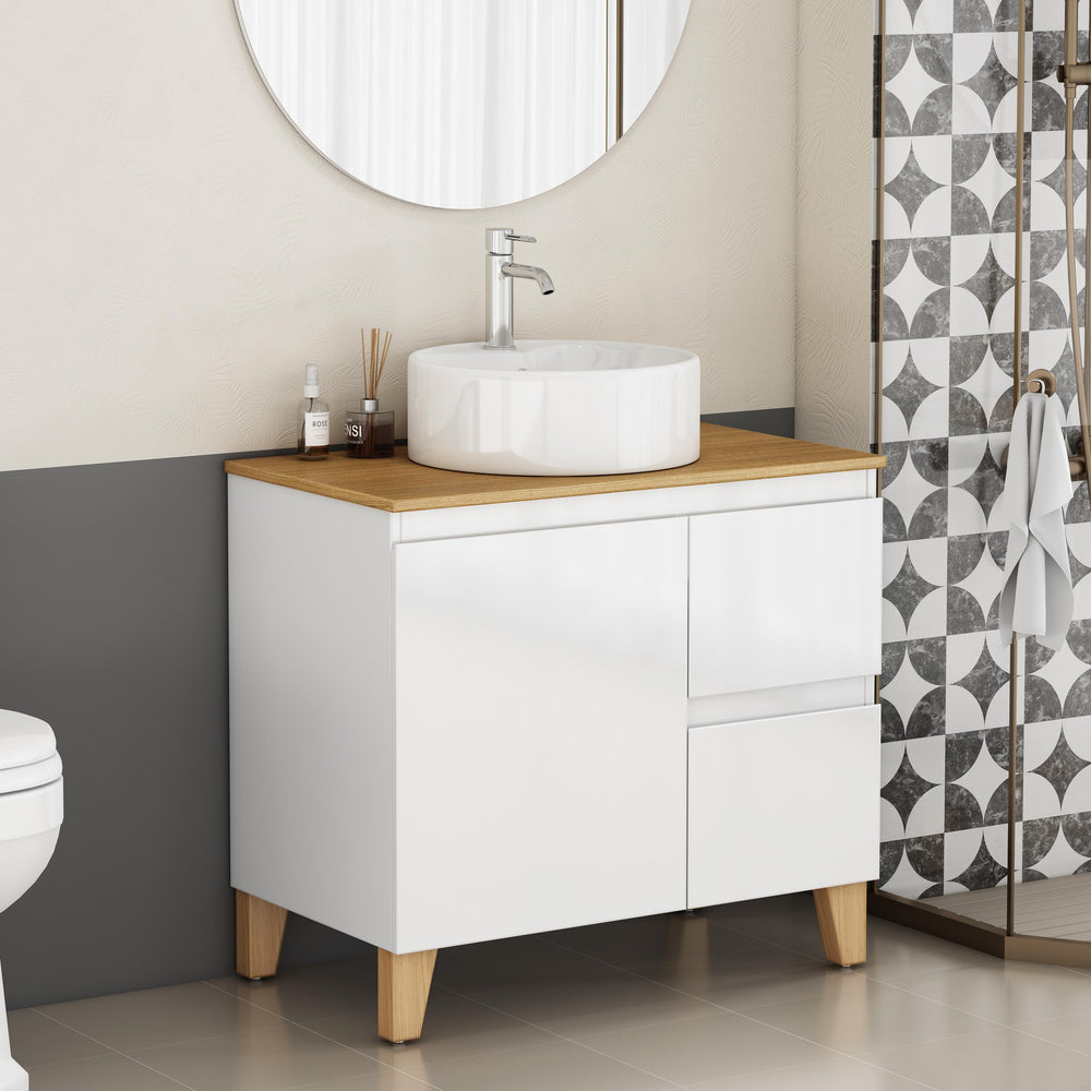 English Elm 31.5-inch Bathroom Vanity Solid Wood Top Ceramic Basin Soft Close Glossy White W3151S00069